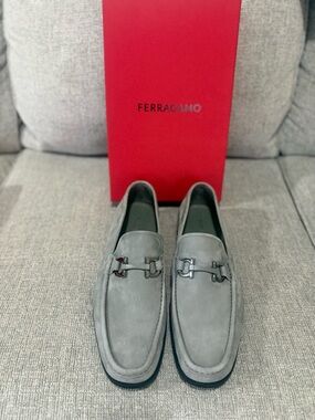 Salvatore Ferragamo Gray Suede Bit Loafers